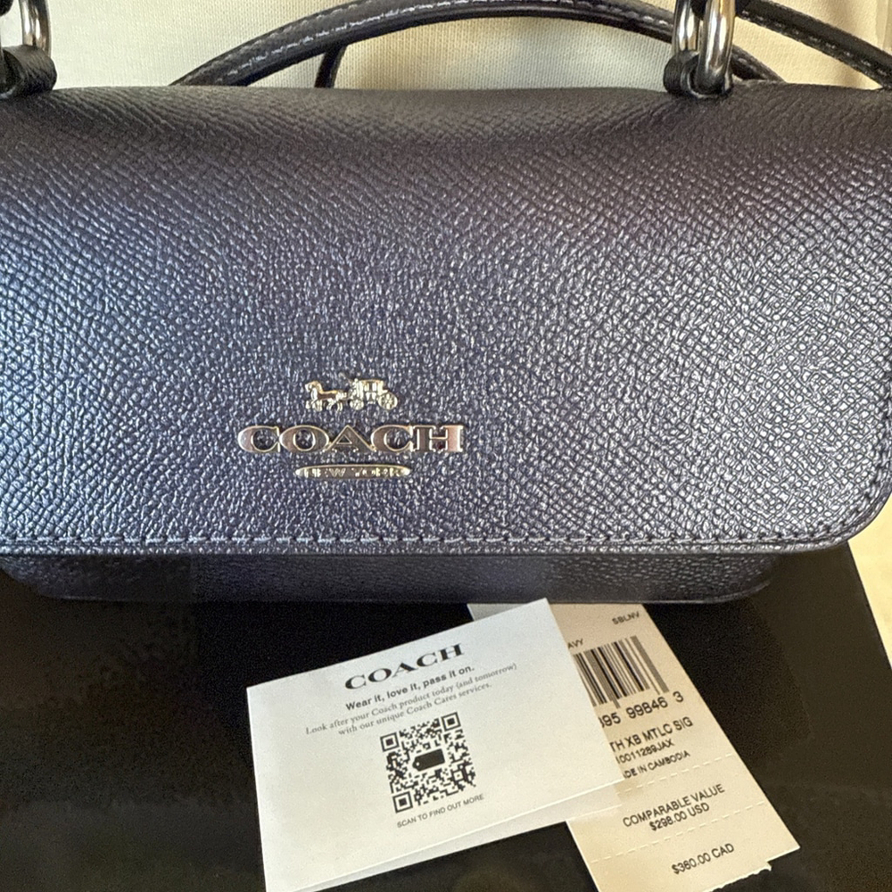 Coach Mini Josie Top Handle Crossbody Bag Metallic Blue Silver